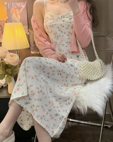 Sonicelife  Casual Vintage Victoria Dress Women Sexy Korean Party Floral Strap Dress Female Spring Sweet Elegant Princess Fairy Dress