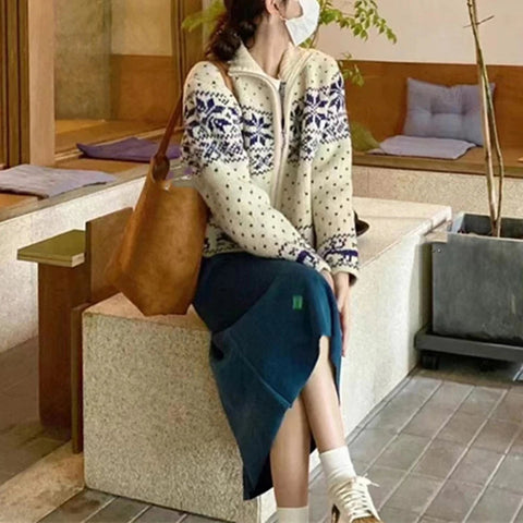 Sonicelife  Women New Knitwear Vintage Long Sleeve Knitted Cardigan Sweater Slim Tops Coat 2024 Korea Autumn Winter Women's Clothes