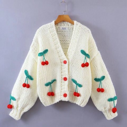 Sonicelife 2024 Women's Cardigans Multicolor Floral Knitted Decoration Long Sleeve Loose Coats Warm Sweaters 3 Colors