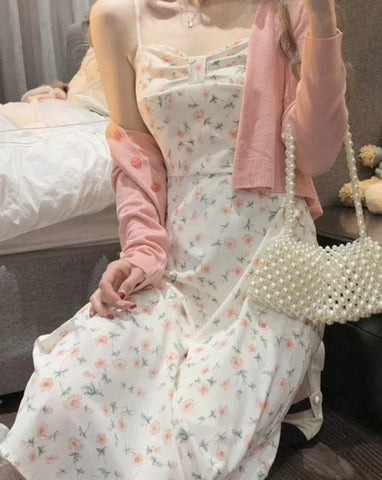 Sonicelife  Casual Vintage Victoria Dress Women Sexy Korean Party Floral Strap Dress Female Spring Sweet Elegant Princess Fairy Dress