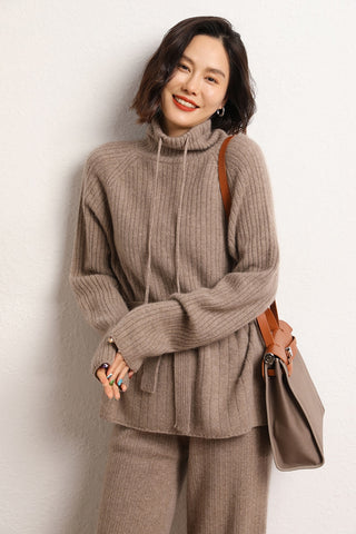 Sonicelife 2024 Women's New Autumn and Winter Thickened Warm Commuting High-Necked Tie-Up High-Necked Knitted Sweater