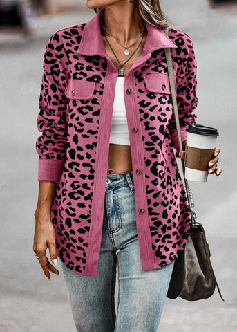 Sonicelife 2024 Autumn New Fall Outfits Leopard Jacket Women Vintage Corduroy Jacket Coat Female Overshirt Long Sleeve Winter Fashion Loose Shirt Jackets