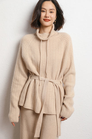 Sonicelife 2024 Women's New Autumn and Winter Thickened Warm Commuting High-Necked Tie-Up High-Necked Knitted Sweater
