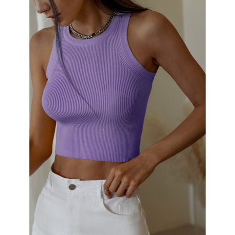 Sonicelife Y2K Sleeveless Knitted Crop Tops Women 2024 Summer  Casual Basic O Neck Tank Tops Slim Fit Bodycon Corset Top Female