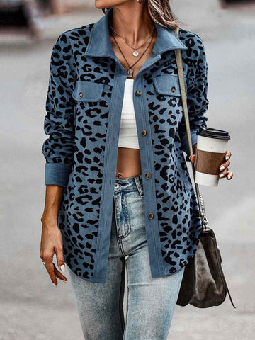 Sonicelife 2024 Autumn New Fall Outfits Leopard Jacket Women Vintage Corduroy Jacket Coat Female Overshirt Long Sleeve Winter Fashion Loose Shirt Jackets
