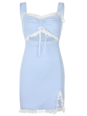 Sonicelife Harajuku Kawaii Fashion Aesthetic Summer Soft Girl Blue Knit Dress