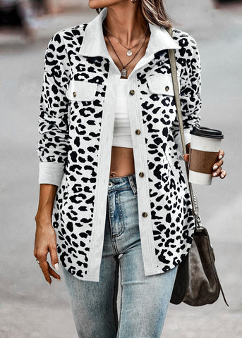 Sonicelife 2024 Autumn New Fall Outfits Leopard Jacket Women Vintage Corduroy Jacket Coat Female Overshirt Long Sleeve Winter Fashion Loose Shirt Jackets