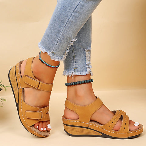 Sonicelife  Women Sandals 2023 Wedges Heels Sandals For Summer Shoes Women Peep Toe Platform Sandalias Mujer Medium Heel Wedges Shoes Female