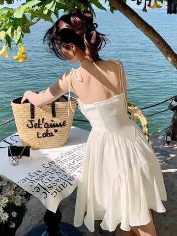 Sonicelife hoco dresses  Summer Sexy Fairy Dress Women Sweet Elegant Backless Mini Dresses Korean Fashion High Waist Party Casual Dress New
