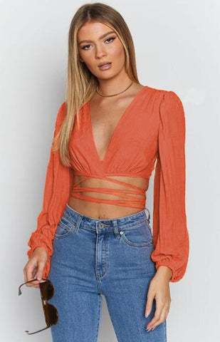Graduation Dress Sonicelife New Women's Bandage Solid Cardigan T-shirt Super-short Top Fashion Long Sleeve Sunscreen Navel Long Lantern Sleeve Crop Top