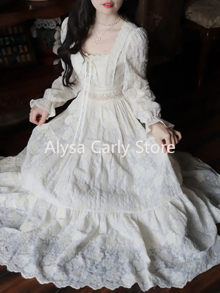 Sonicelife  Elegant Vintage Fairy Dress Women Summer Long Sleeve Casual Princess Dress Female Court Retro Even Party Dress Korean Style