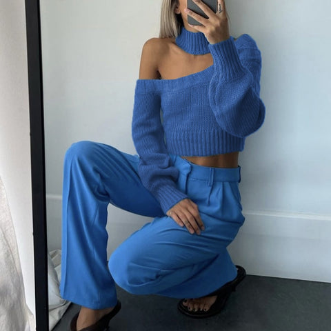 Back to school outfit Sonicelife   High Street Slim Crop Tops Pullover Elegant Casual Solid Knit Sweater Jumpers Fashion Turtleneck Hollow Out Women Sweaters