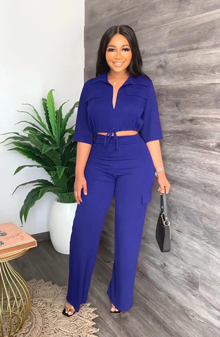 Sonicelife 2024 Autumn New Fall Outfits Elegant Women Set Half Sleeve Blouse And Straight Wide Leg Safari Pants Set Fashion Tracksuit Two Piece Set Outfits