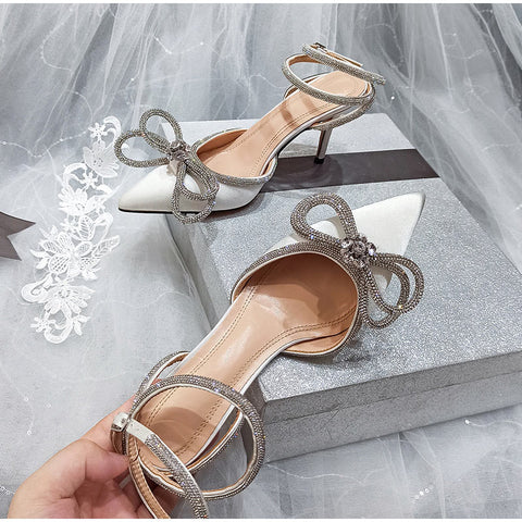 Sonicelife  Tino Kino Luxury Crystal Sequined Bowknot Women Sandals Ankle Strap High Heels Female Pump Summer 2024 Wedding Prom Shoes