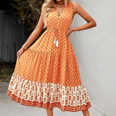 Women Summer Dress Floral Print Maxi Dresses Bohemian Hippie Beach Long Dress Women's Clothing 2023 vestidos de verano