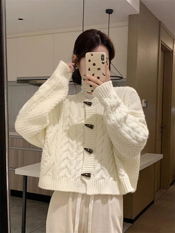 Sonicelife Crop Knit Cardigan Sweater for Women New Knitwear Long Sleeve Slim O-neck Tops Coat 2024 Korea Autumn Winter Women's Clothes