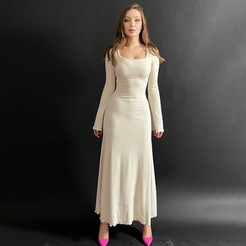 Sonicelife  early autumn new fashion temperament elegant slim square collar A swing design basic dress elegant sexy party dress club clothing
