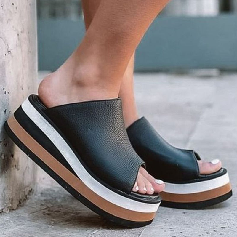 Sonicelife  Women Sandals Peep Toe Platform Sandals For Summer Shoes Women Wedges Chaussure Femme Platform Heels Slippers Summer Footwear