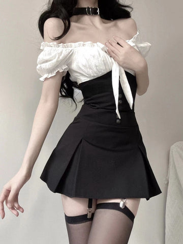 Sonicelife hoco dresses Korean Aesthetic Kpop Gothic Pinafore Mini Dress and Top Set