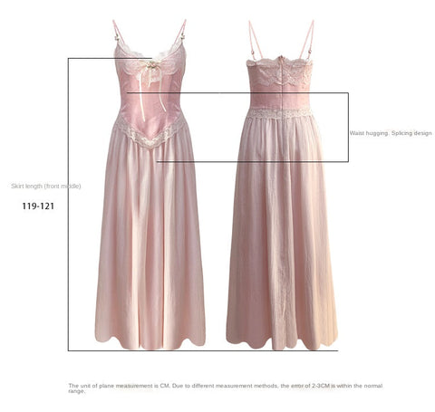 Sonicelife Floral Vintage Elegant Strap Dress Women Lace France Sexy Evening Party Long Dresses Pink Sweet Princess Fairy Dress Summer