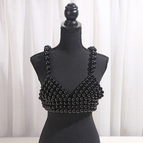 Sonicelife-Graduation Gift Sonicelife Elegant Lady Pearl Crop Top Fishnet Hollow Out Camisole Summer Beach Holiday Cover-ups Women Sleeveless Backless Vest