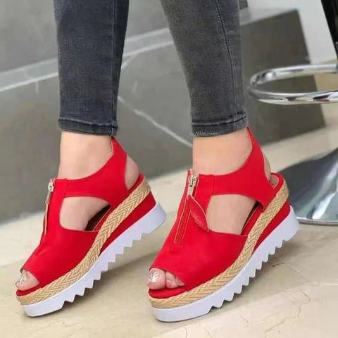 Sonicelife Summer Sandals Women Solid Color Open Toe Casual Ladies Flats Non-Slip Zipper Vintage Female Shoes 2024 Fashion Chaussure Femme