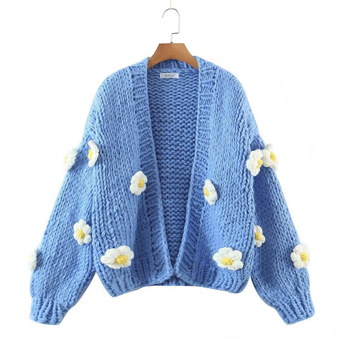 Sonicelife 2024 Women's Cardigans Multicolor Floral Knitted Decoration Long Sleeve Loose Coats Warm Sweaters 3 Colors