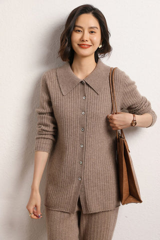 Sonicelife 2024 Autumn and Winter Women's New Classic Lapel Commuting Cashmere Cardigan