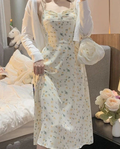 Sonicelife  Casual Vintage Victoria Dress Women Sexy Korean Party Floral Strap Dress Female Spring Sweet Elegant Princess Fairy Dress
