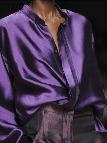 Sonicelife Blouse Women Fashion Solid Satin Blouse Long Sleeve Turn-Down Collar Shirt Women Elegant Tops Female Office Lady