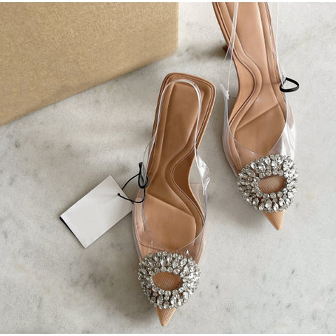 Sonicelife  Rhinestones Pointed Toe Women Sandals New Female Transparent Thin High Party Shoes Ladies  Pu Leather Shallow Footwear 2024