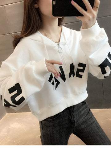 Sonicelife Women's Clothing Spring Autumn 2024 New in Korean Fashion Tees Thin Short Hoodies Long Sleeve Crop Top Coat y2k Streetwear