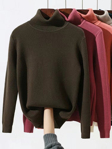 Sonicelife Early Autumn New High Collar Plush Sweater Women's One Piece Plush Knit with Slim Fit Mink Bottom Warm Top