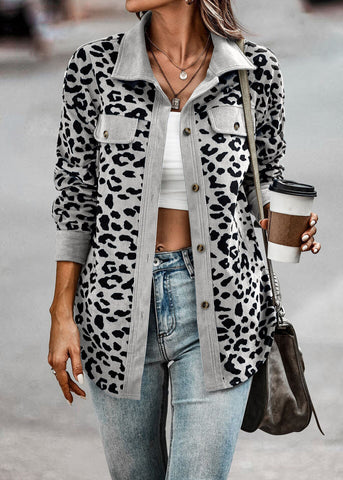 Sonicelife 2024 Autumn New Fall Outfits Leopard Jacket Women Vintage Corduroy Jacket Coat Female Overshirt Long Sleeve Winter Fashion Loose Shirt Jackets