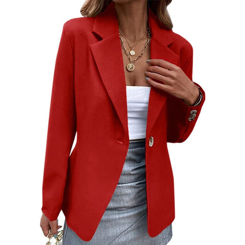 Sonicelife  Single Button Blazers Women Solid Coats Notched Long Sleeves Khaki Autumn Casual Jackets Office Lady Casual Suits Blazer