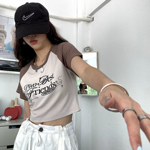 Sonicelife  Y2K Retro Pink Tshirts Korean Streetwear Patchwork Skinny Basic T Shirts Fairy Grunge Graphic Print Tees Top Harajuku