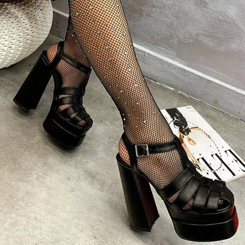 Sonicelife  Women Sandals Solid High Heels Buckle Ankle Strap Ladies Shoes Thick Heels Platform Fashion Female Pumps 2024 New Sandals