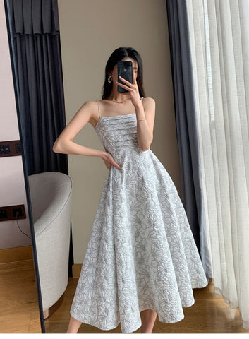 Sonicelife White Midi Dresses for Women New Summer French Style Luxury Look Slim Embossing Clothes Female Vintage Evening Party Dress