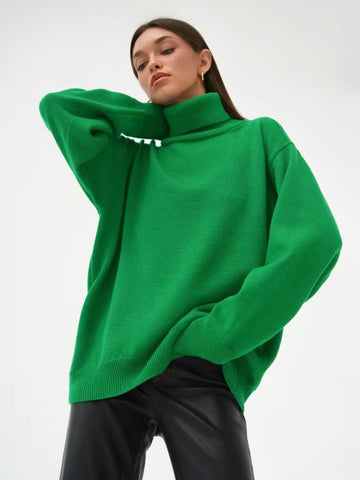 Sonicelife 2024 Autumn New Fall Outfits Basic Green Sweater For Women Pullovers Turtleneck Rose Red Winter Female Knitted Top Warm Soft Girl Baggy Sweaters