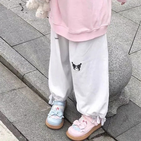 Sonicelife  Deeptown Japanese Kawaii Pink Sweatshirts Women Oversize Soft Girl Cartoon Print Hoodies White Jogging Pants Female Cute Joggers