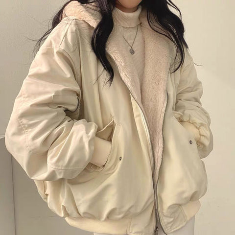 Sonicelife 2023 Early Autumn New Fall Outfits Parkas Women Thicken Casual Jacket Winter Comfortable Double-Layer Korean Style Simple Trendy Solid Warm Cute Coats