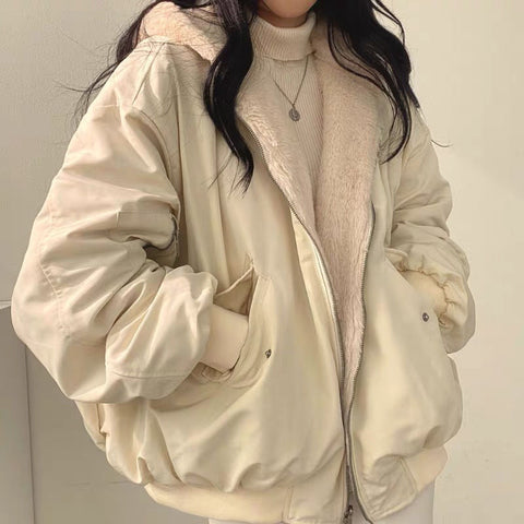 Sonicelife 2024 Early Autumn New Fall Outfits Parkas Women Thicken Casual Jacket Winter Comfortable Double-Layer Korean Style Simple Trendy Solid Warm Cute Coats