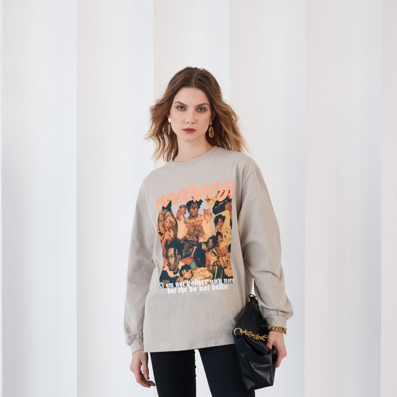 Sonicelife Oversized Long Sleeve Graphic T Shirt Women Vintage 90s Y2K Streetwear Harajuku Gothic Punk Clothes Tees T-Shirts For Women 2024