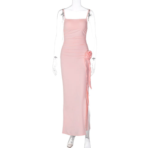 Sonicelife  New Fashion Stitching Flowers Sexy Mid Slit Slim Solid Color Camisole Dress Club Party Dress Vestidos