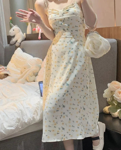 Sonicelife  Casual Vintage Victoria Dress Women Sexy Korean Party Floral Strap Dress Female Spring Sweet Elegant Princess Fairy Dress