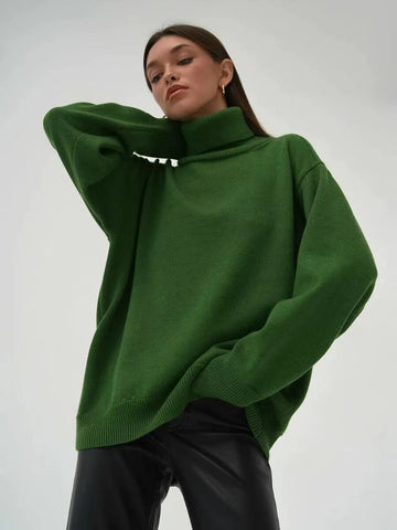 Sonicelife 2024 Autumn New Fall Outfits Basic Green Sweater For Women Pullovers Turtleneck Rose Red Winter Female Knitted Top Warm Soft Girl Baggy Sweaters