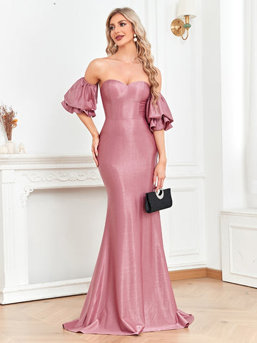 New Women Satin Dress Long Prom Mermaid Dress 2023 Off-shoulders Pink Evening Dresses  Party Cocktail Maxi Dress