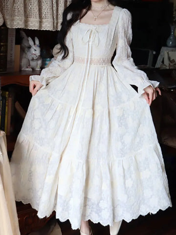 Sonicelife  Elegant Vintage Fairy Dress Women Summer Long Sleeve Casual Princess Dress Female Court Retro Even Party Dress Korean Style