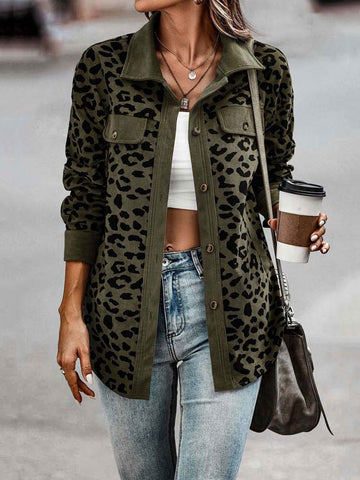 Sonicelife 2024 Autumn New Fall Outfits Leopard Jacket Women Vintage Corduroy Jacket Coat Female Overshirt Long Sleeve Winter Fashion Loose Shirt Jackets