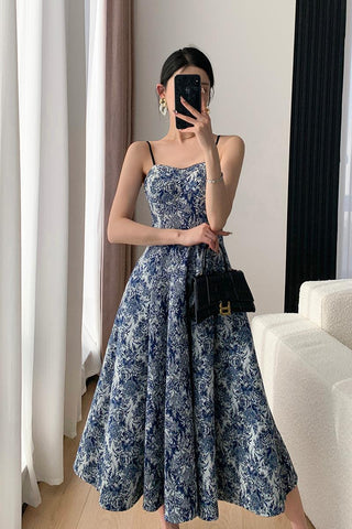 Sonicelife   Elegant Women Fashion New Floral Casual Midi Dress Spaghetti Strap Slim A-Line Maxi Vestidos Female Chic Vintage Mujers Robe